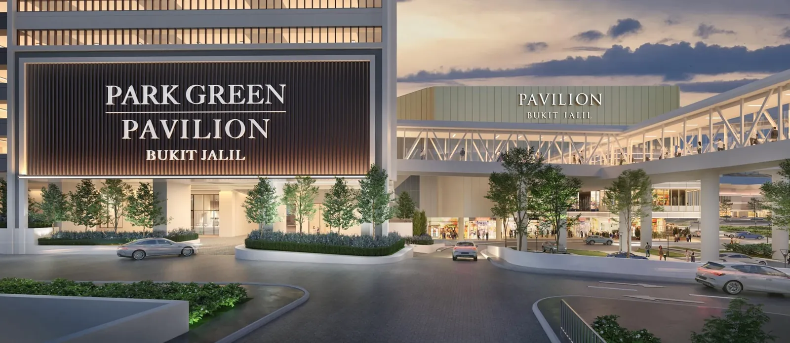 Park Green Pavilion Bukit Jalil grand entrance with dedicated pedestrian bridge to Pavilion Bukit Jalil mall
