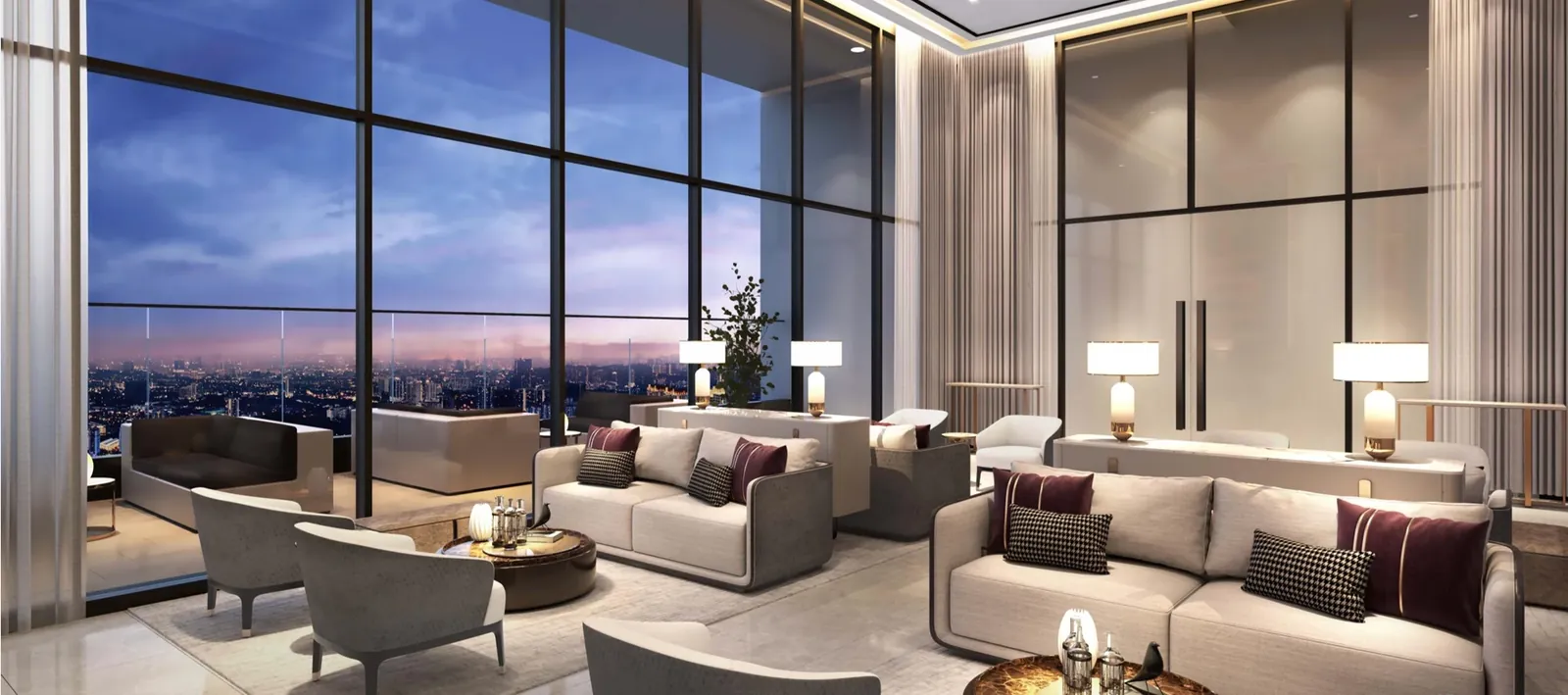 Park Green Pavilion Level 47 sky lounge with double-volume glass walls and panoramic views